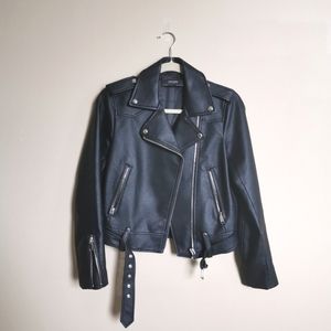 Zara Basics Outerwear Belt Faux Leather Jacket S